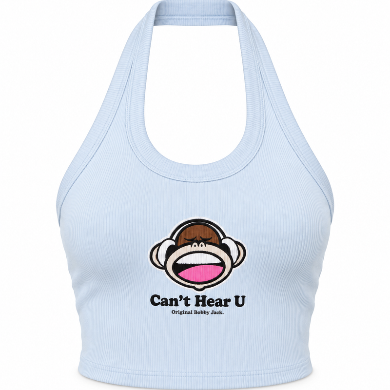 Can't Hear U- Bobby Jack Halter Crop Top - Blue