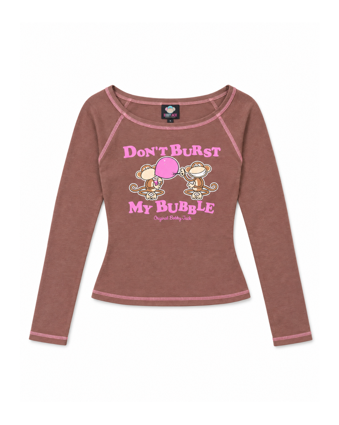 Don’t Burst My Bubble - Bobby Jack Long Sleeve Raglan Top - Brown — image 1