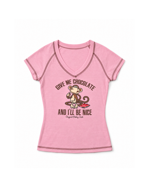 Give Me Chocolate - Bobby Jack V-Neck Raglan Top - Pink