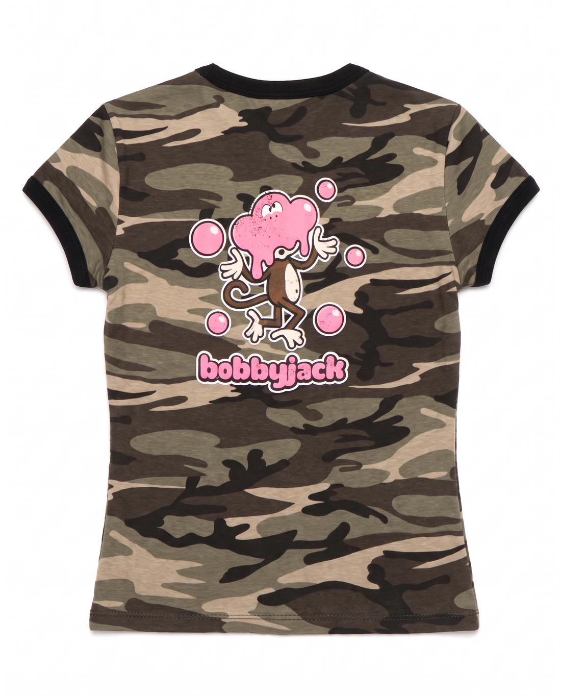 Don't Burst My Bubble - Bobby Jack Ringer Top (Front + Back Print) - Camo — image 7