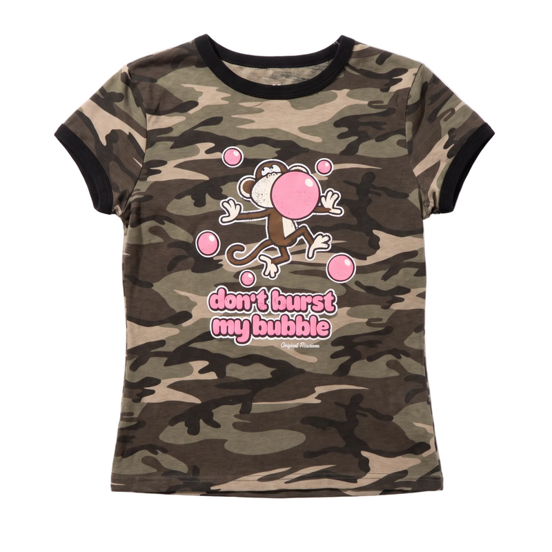 Don't Burst My Bubble - Bobby Jack Ringer Top (Front + Back Print) - Camo