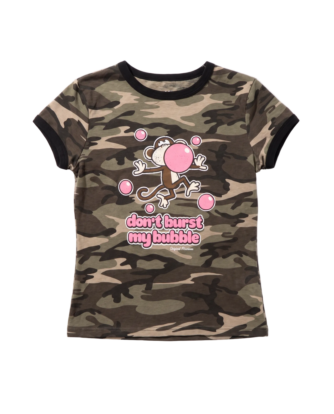 Don't Burst My Bubble - Bobby Jack Ringer Top (Front + Back Print) - Camo — image 1