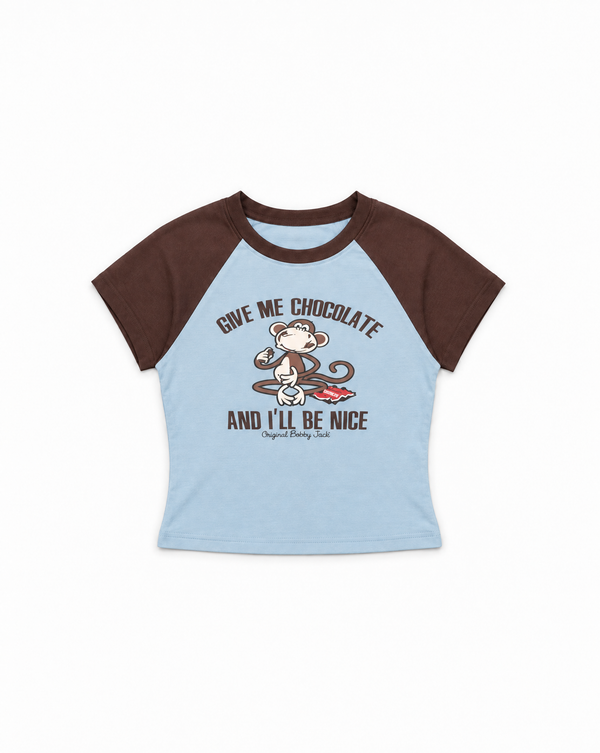 Give Me Chocolate - Bobby Jack Crop Raglan Top - Blue