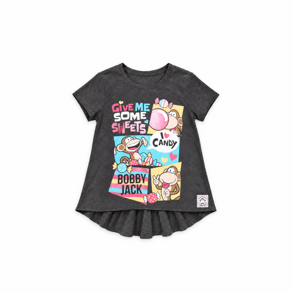 I Love Candy | Hi-Low Ruffle Back Top - Charcoal