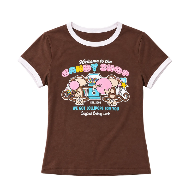 Candy Shop - Bobby Jack Rhinestone Ringer Top -Brown