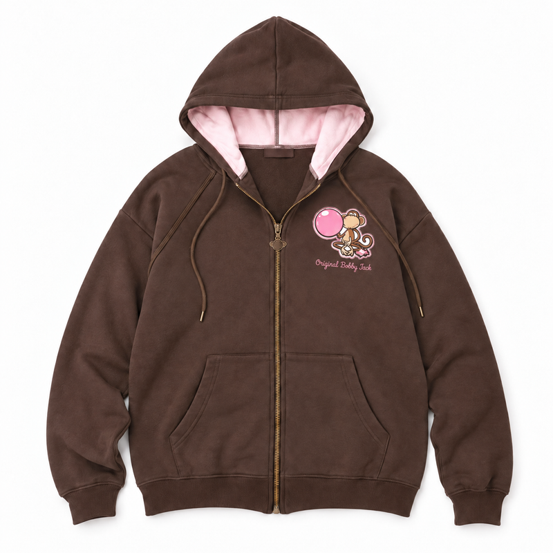 Don't Burst - Bobby Jack Oversized Premium Zip Hoodie - Brown