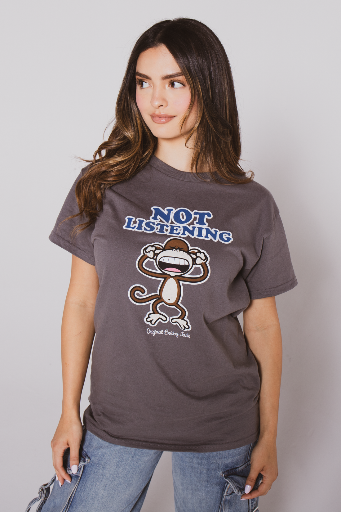 Not Listening - Bobby Jack Boyfriend T-Shirt -Charcoal — image 2