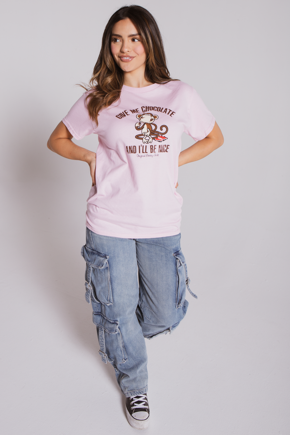 Give Me Chocolate- Bobby Jack Boyfriend T-Shirt - Light Pink — image 3