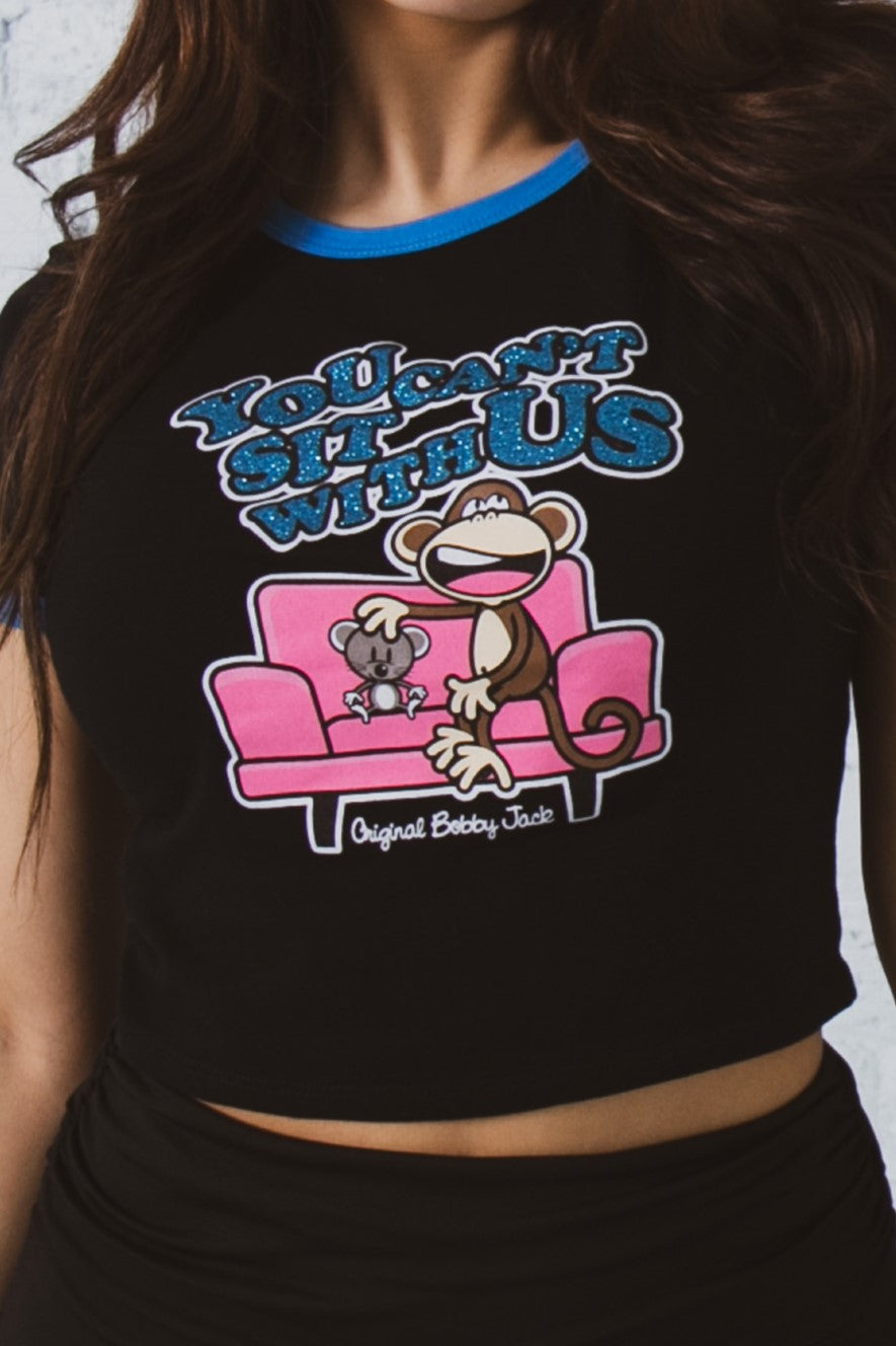 You Can't Sit - Bobby Jack Crop Glitter Ringer Top - Black — image 5