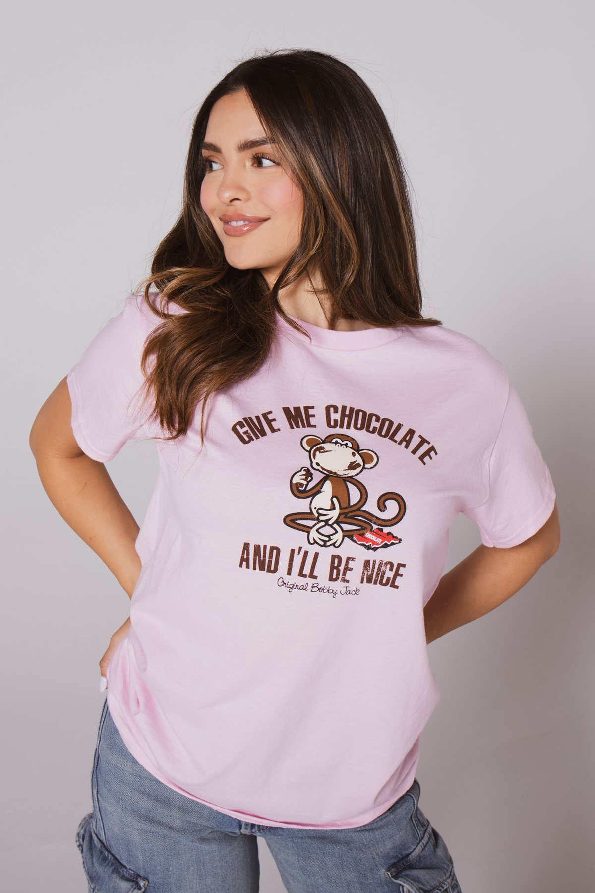 Give Me Chocolate- Bobby Jack Boyfriend T-Shirt -LT Pink