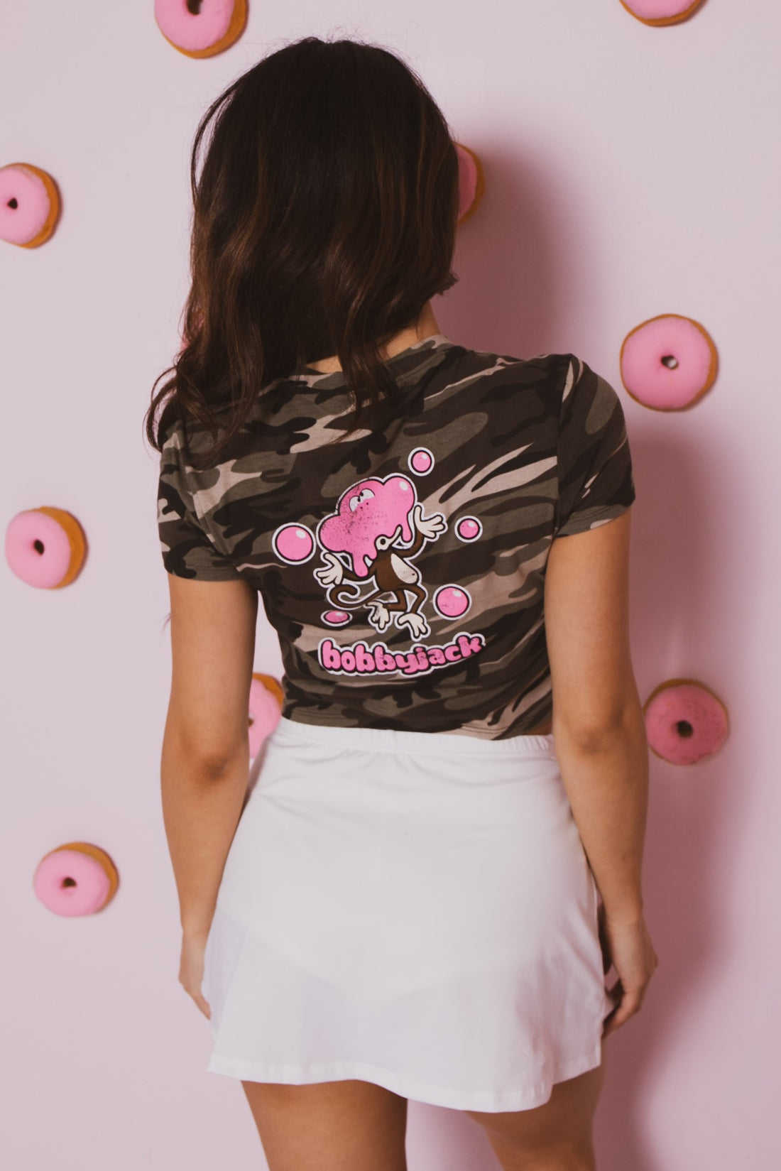 Don't Burst My Bubble - Bobby Jack Crop Top (Front + Back Print) - Camo — image 3