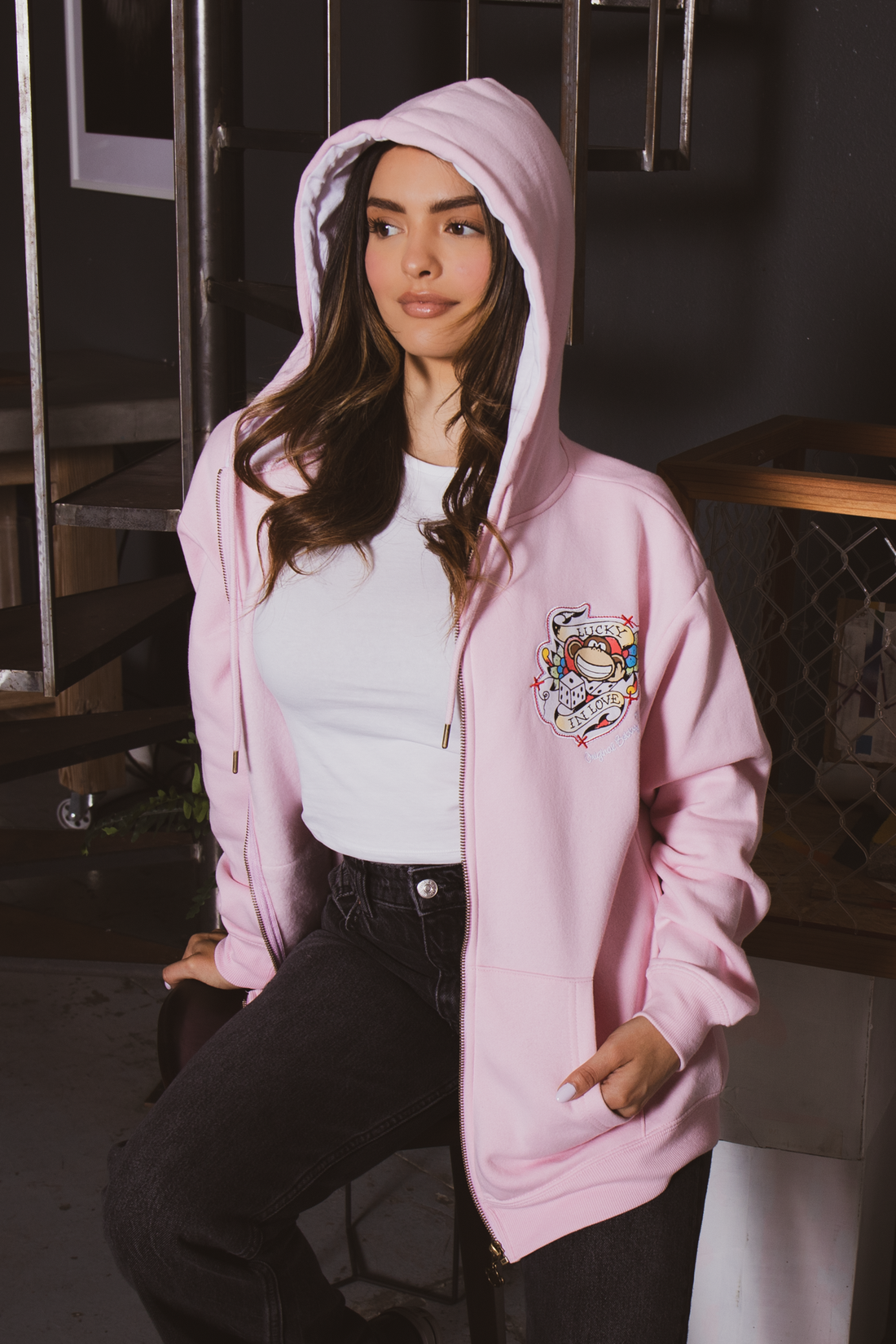 Lucky - Bobby Jack Oversized Premium Zip Hoodie - Pink — image 3
