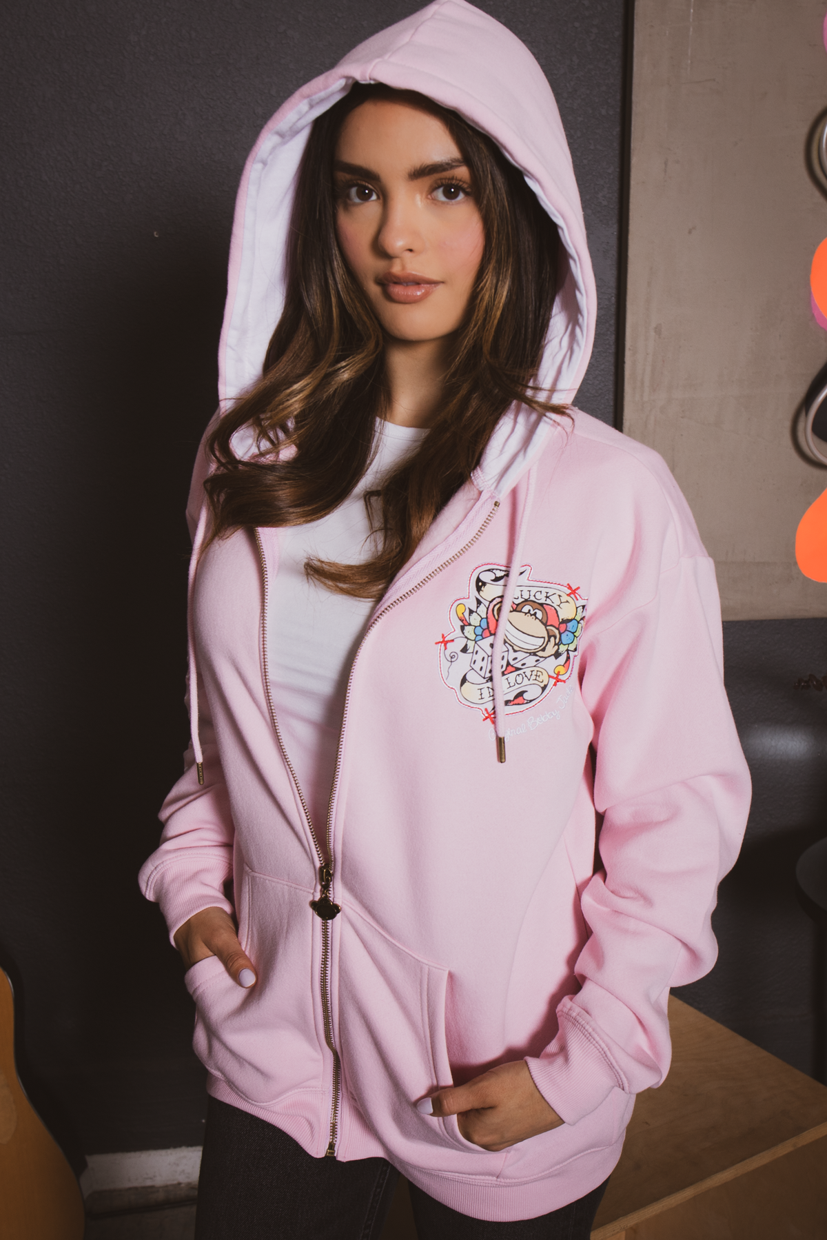 Lucky - Bobby Jack Oversized Premium Zip Hoodie - Pink