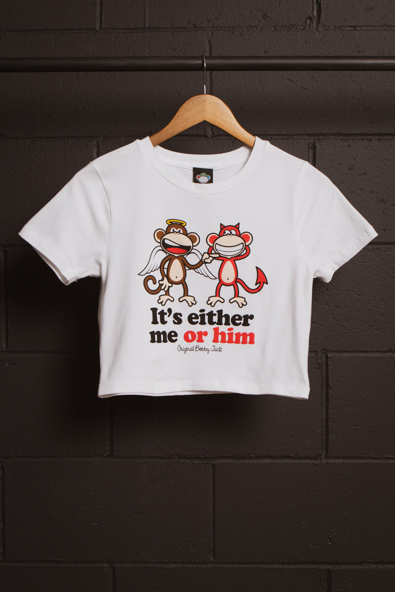 Me Or Him- Bobby Jack Baby Tee - White — image 7