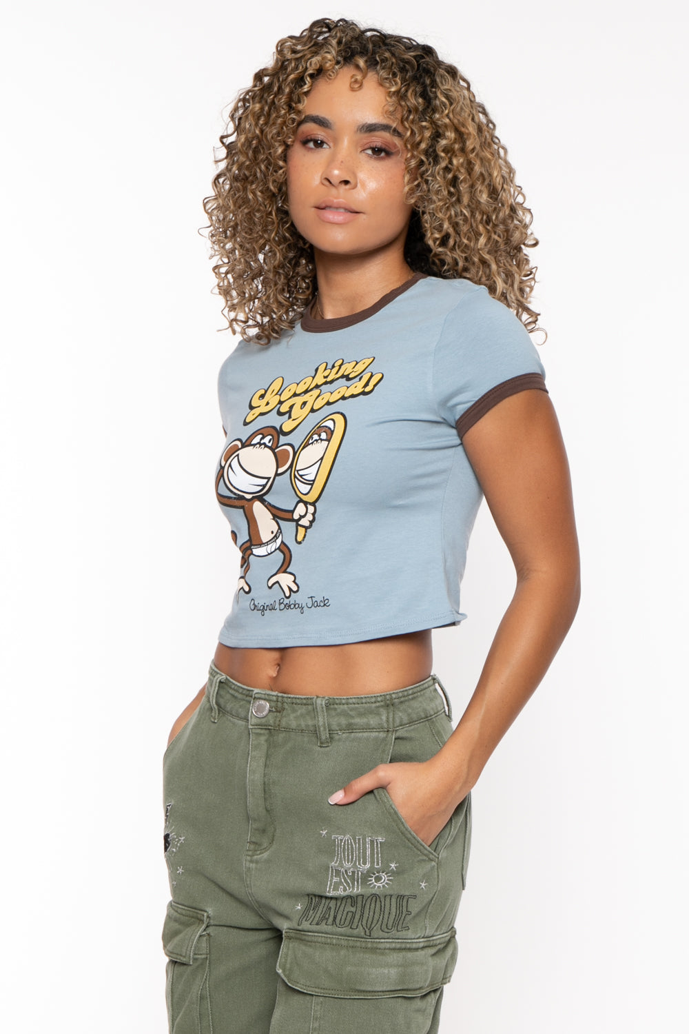 Looking Good - Bobby Jack Crop Ringer Top - Blue — image 4