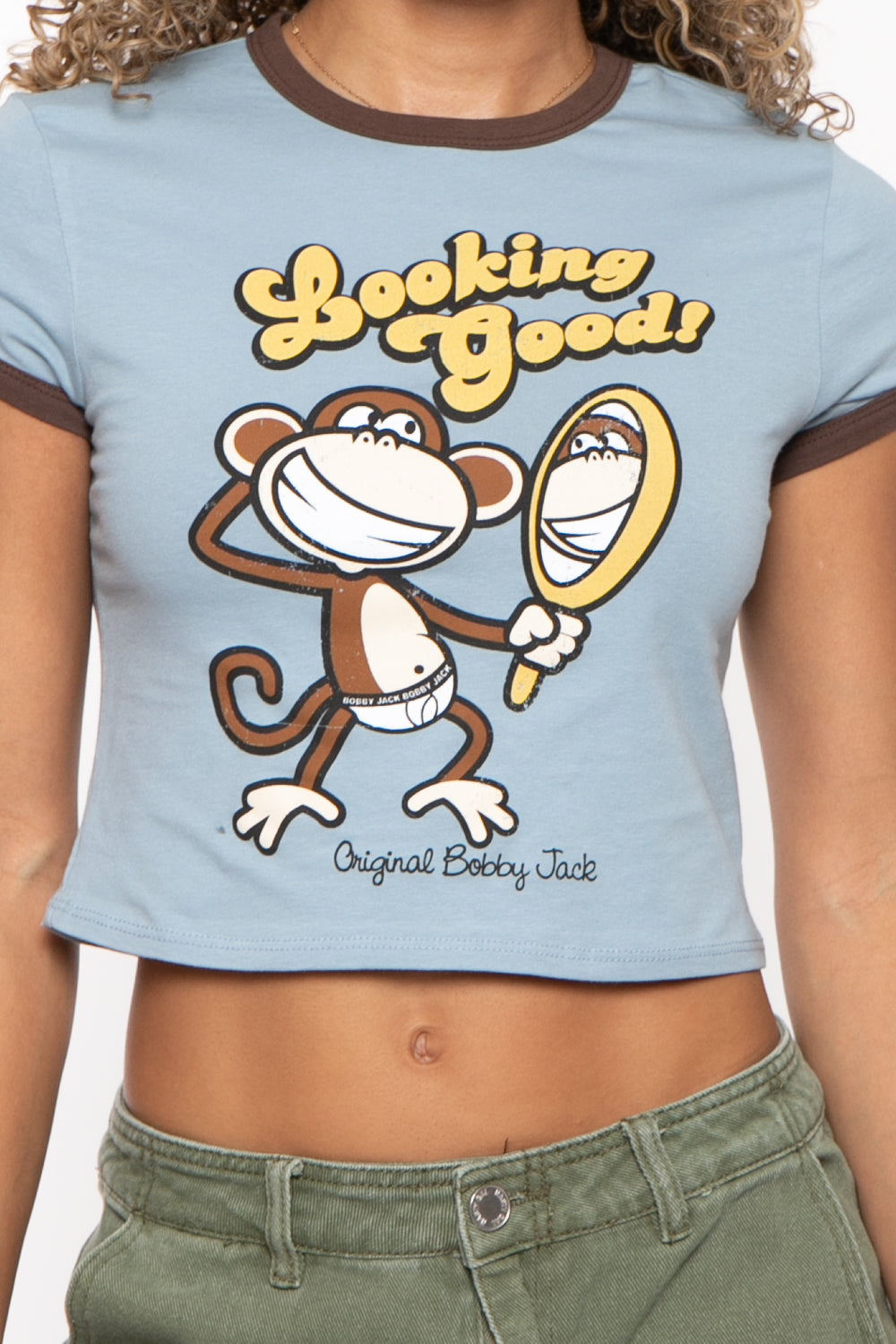 Looking Good - Bobby Jack Crop Ringer Top - Blue — image 5