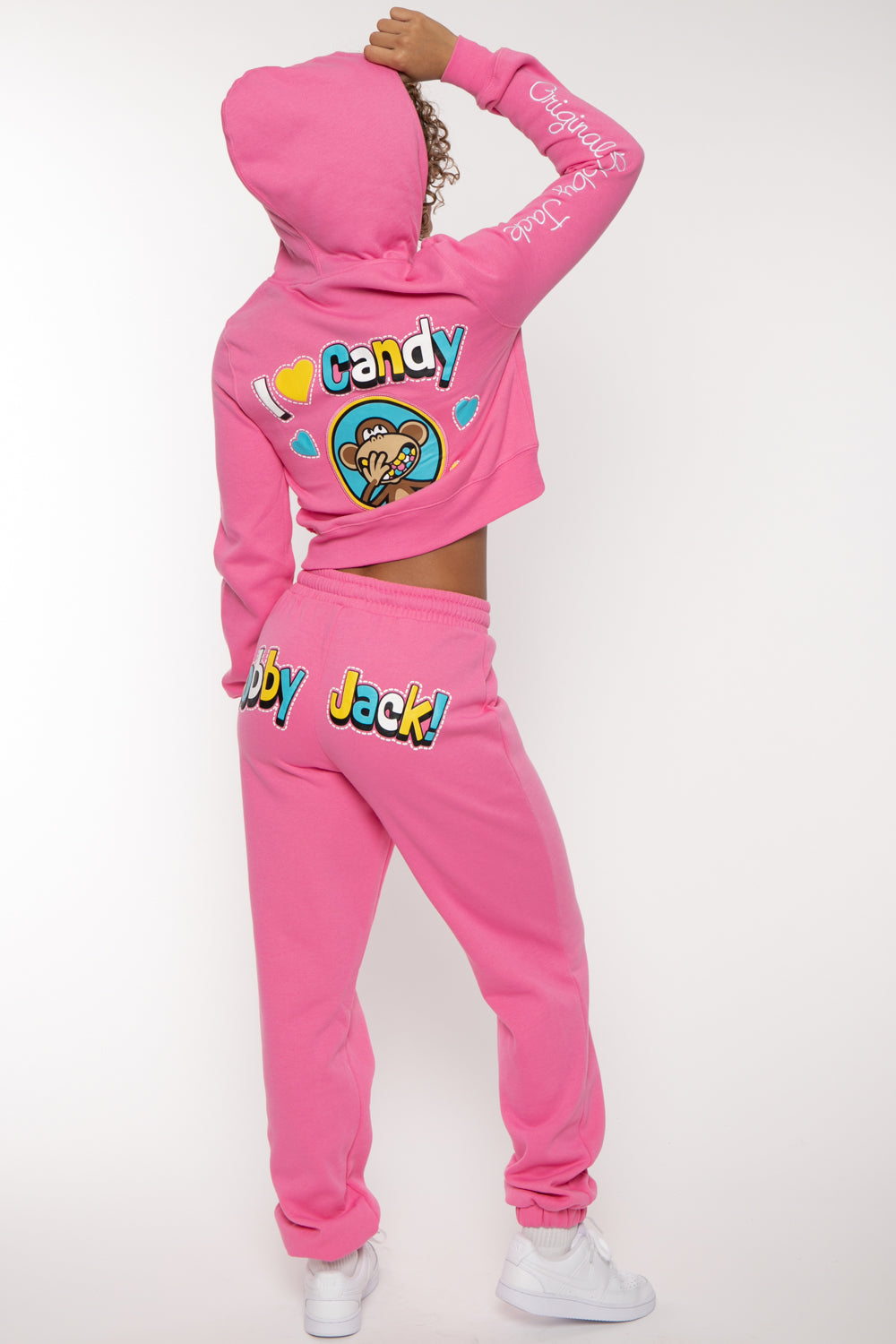 Bobby Jack 2PC Zip Up Hoodie Set - I Love Candy- Pink