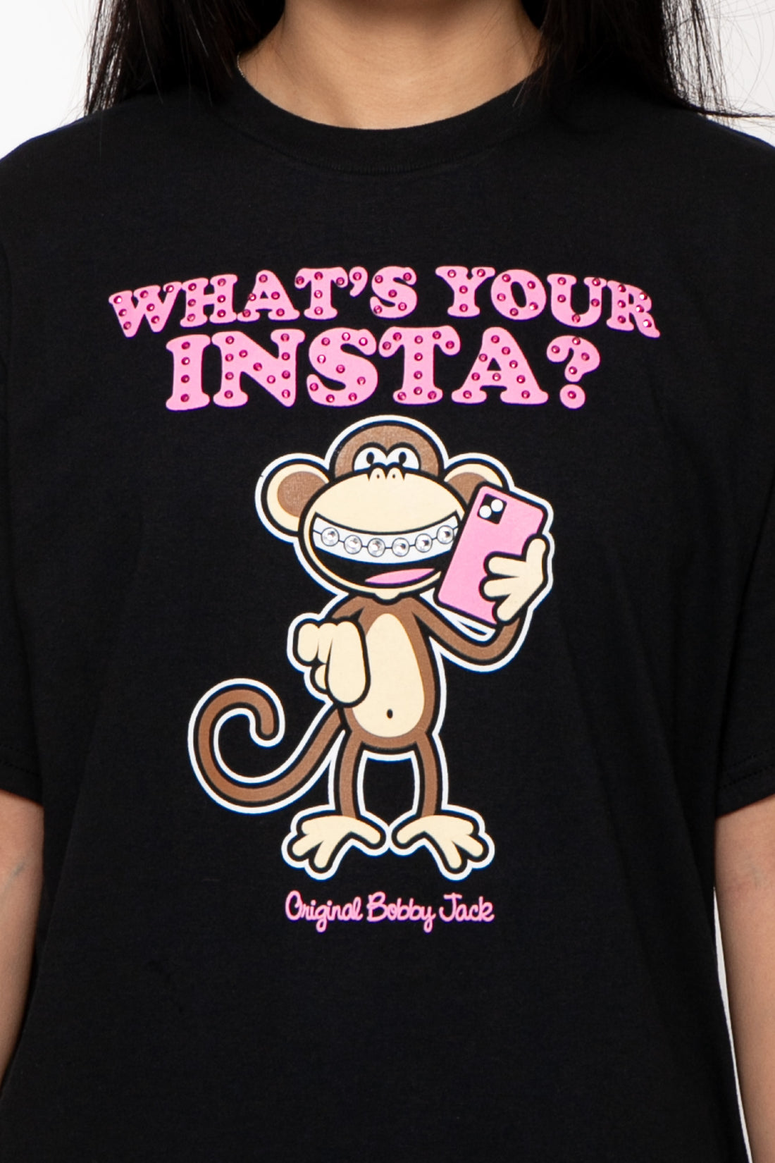 Instagram - Bobby Jack Boyfriend Rhinestone T-Shirt -Black — image 8