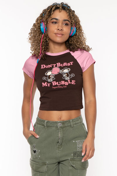 Don't Burst My Bubble - Bobby Jack Crop Raglan Top - Brown – Bobby