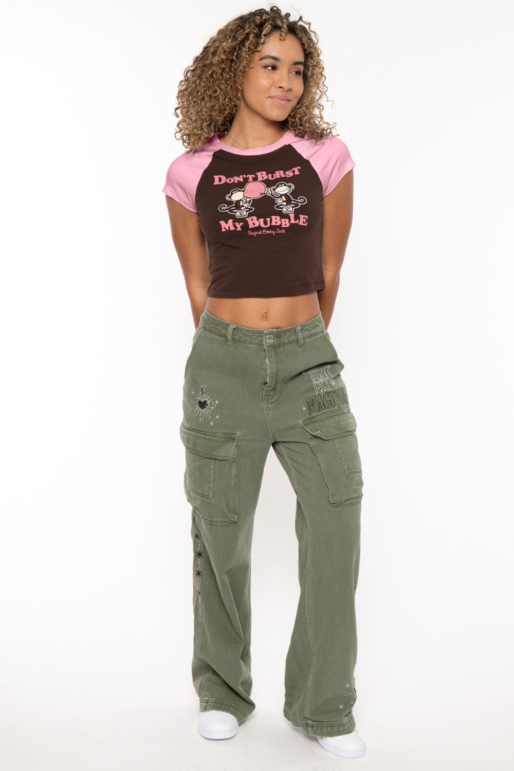 Don't Burst My Bubble - Bobby Jack Crop Raglan Top - Brown — image 4