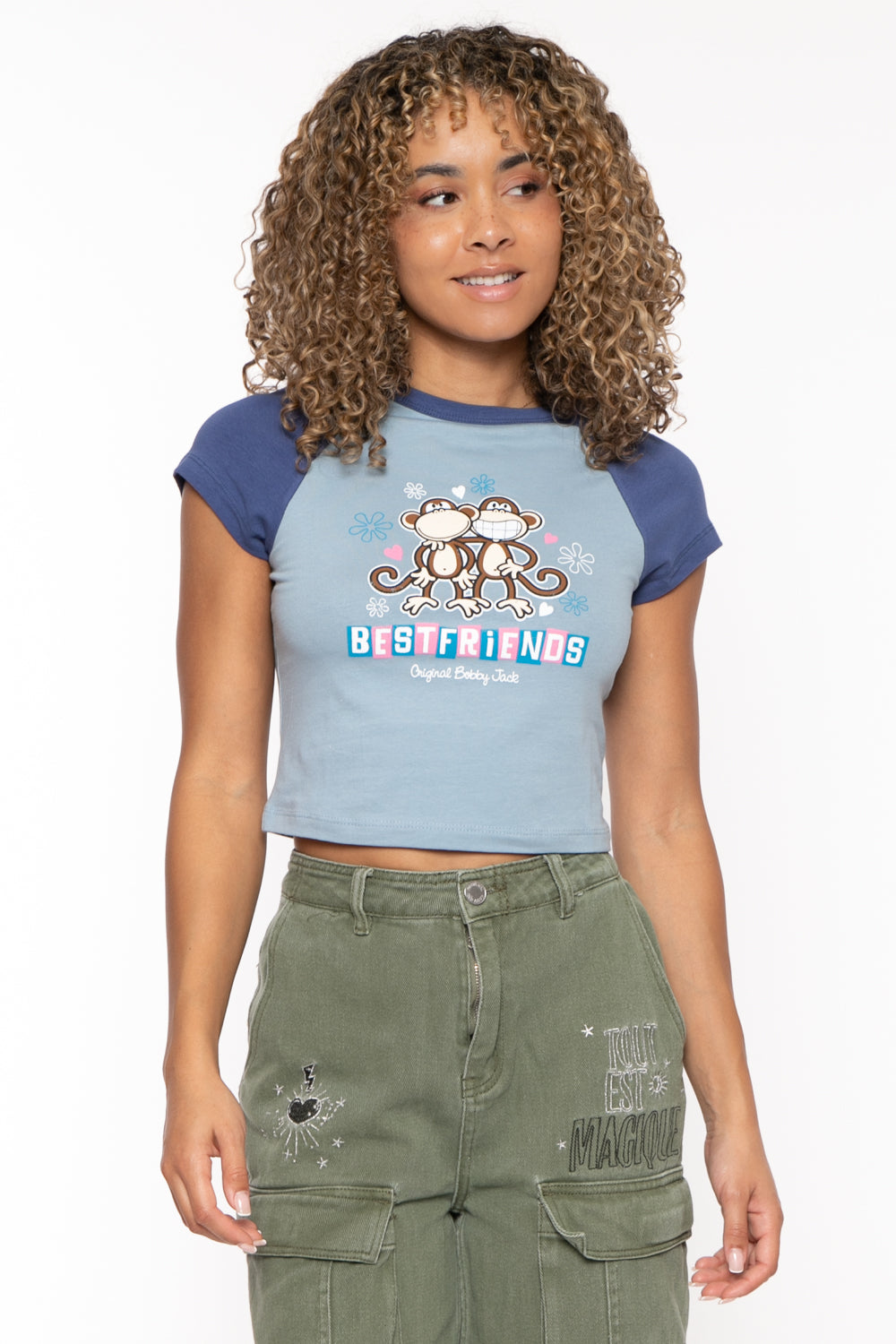 Best Friends - Bobby Jack Crop Raglan Top - Blue — image 2