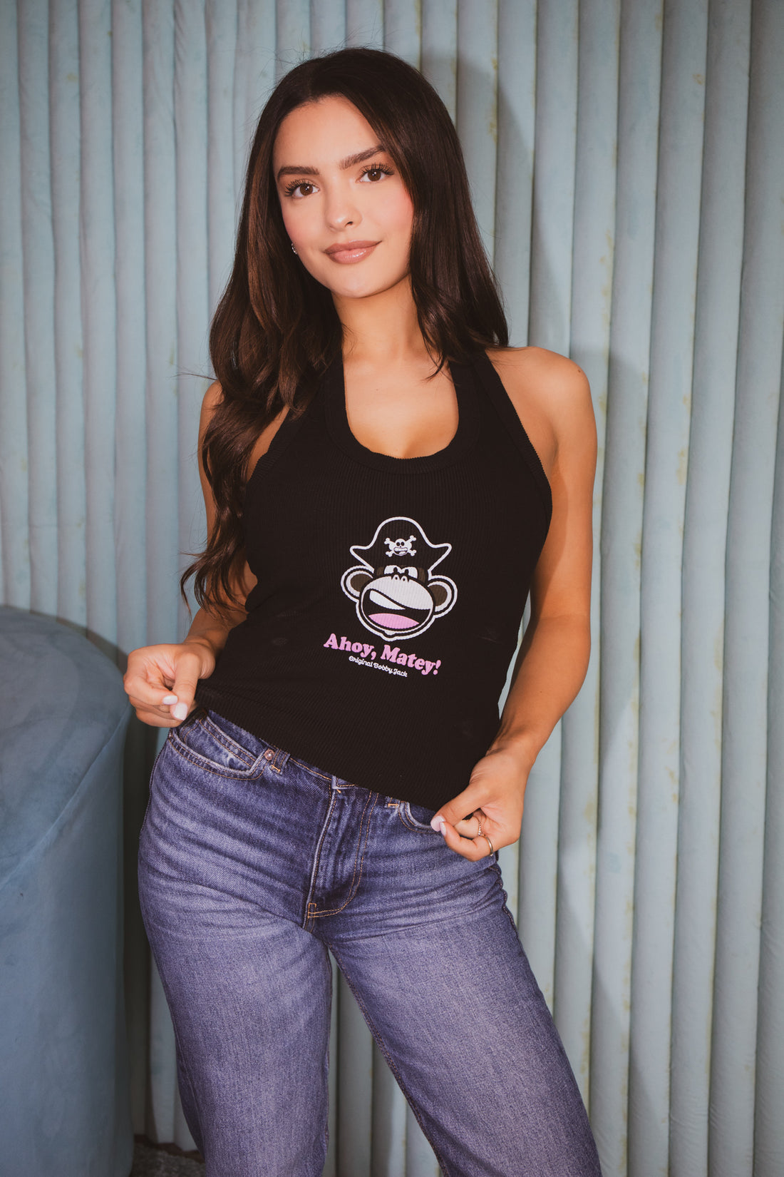 Ahoy, Matey - Bobby Jack Halter Crop Top - Black — image 2