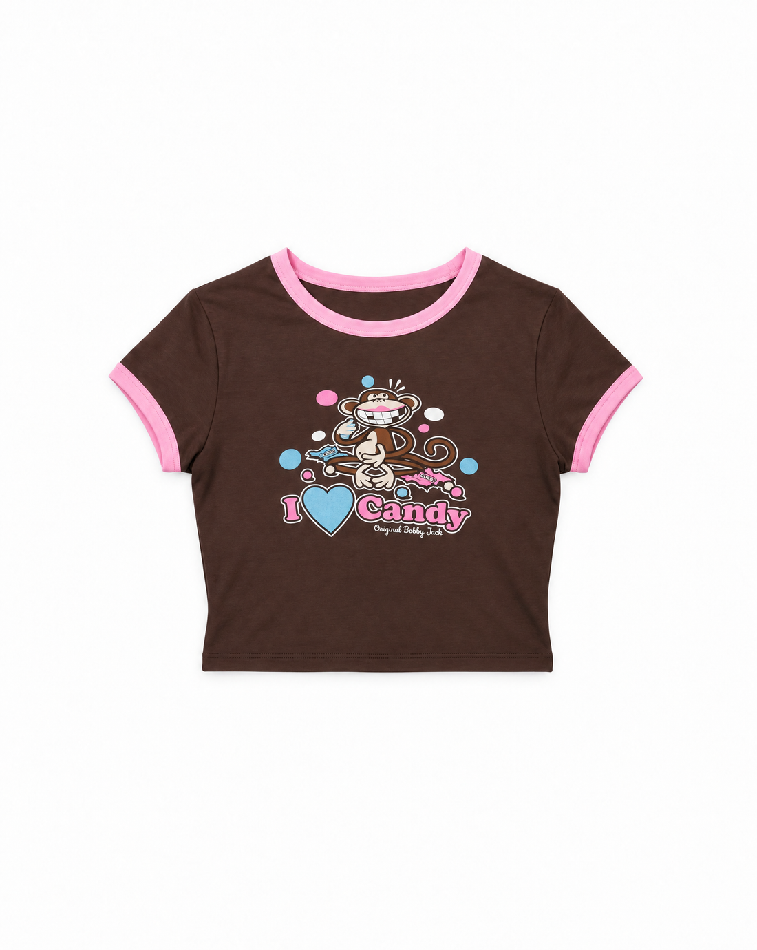 I Love Candy - Bobby Jack Crop Ringer Top - Brown — image 1