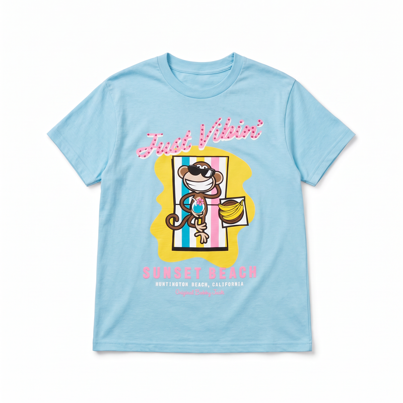 Just Vibin  - Bobby Jack Boyfriend Rhinestone T-Shirt -Blue