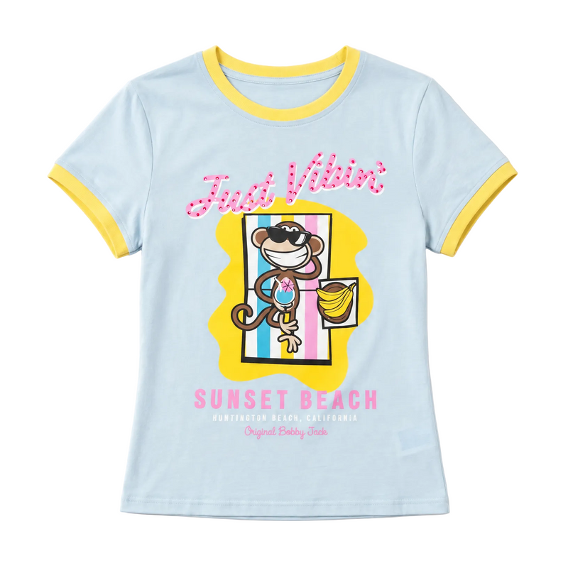 Just Vibin - Bobby Jack Rhinestone Ringer Top - Blue