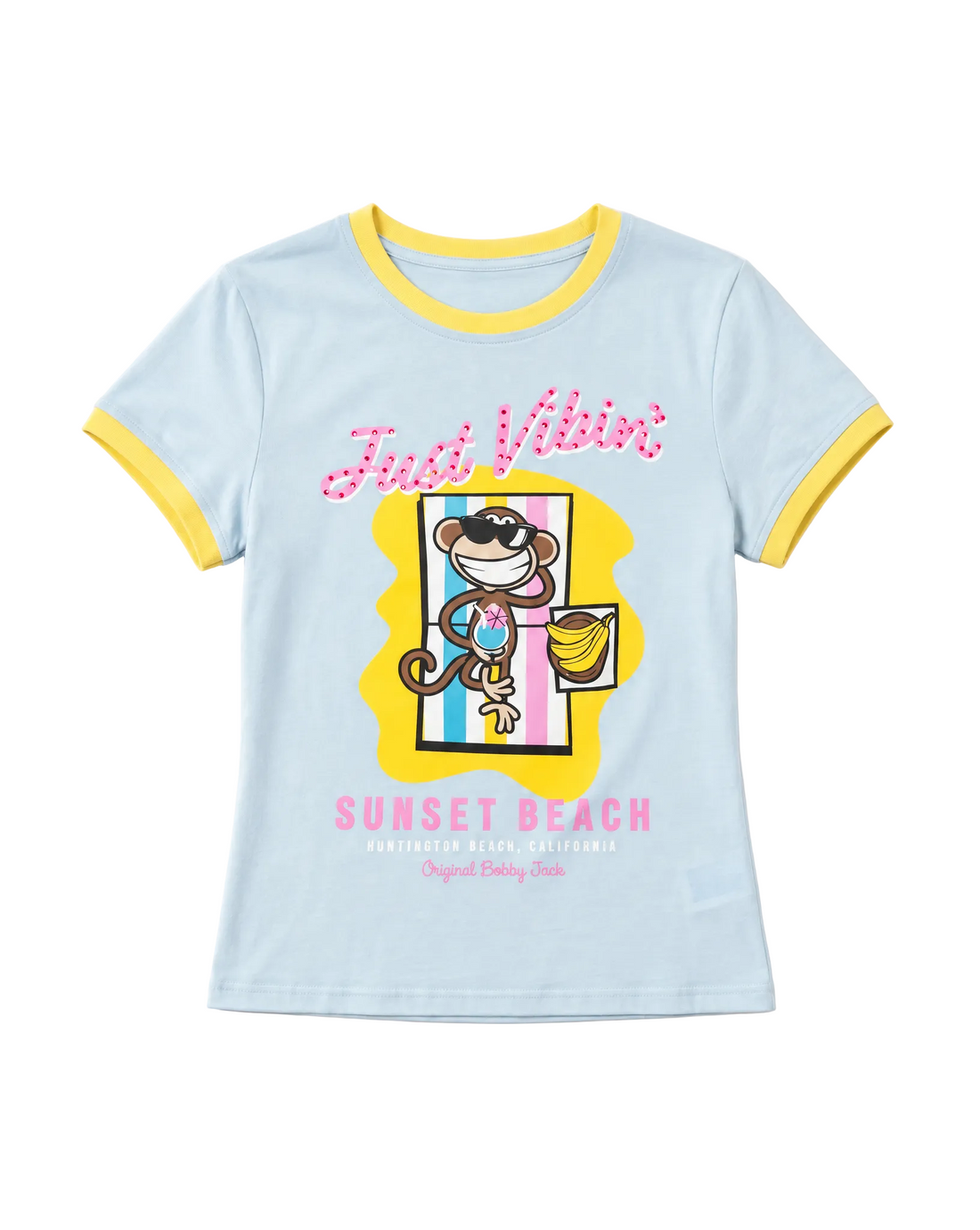 Just Vibin - Bobby Jack Rhinestone Ringer Top - Blue — image 1