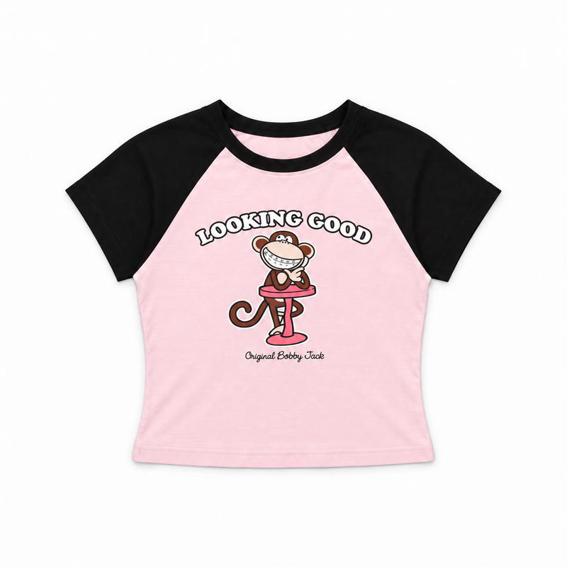 Looking Good - Bobby Jack Crop Raglan Top - Pink