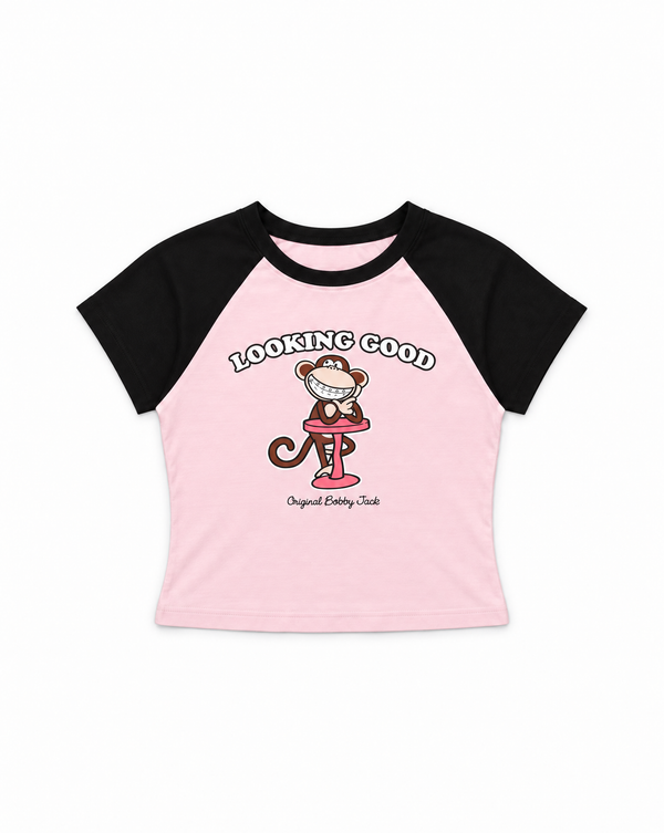Looking Good - Bobby Jack Crop Raglan Top - Pink