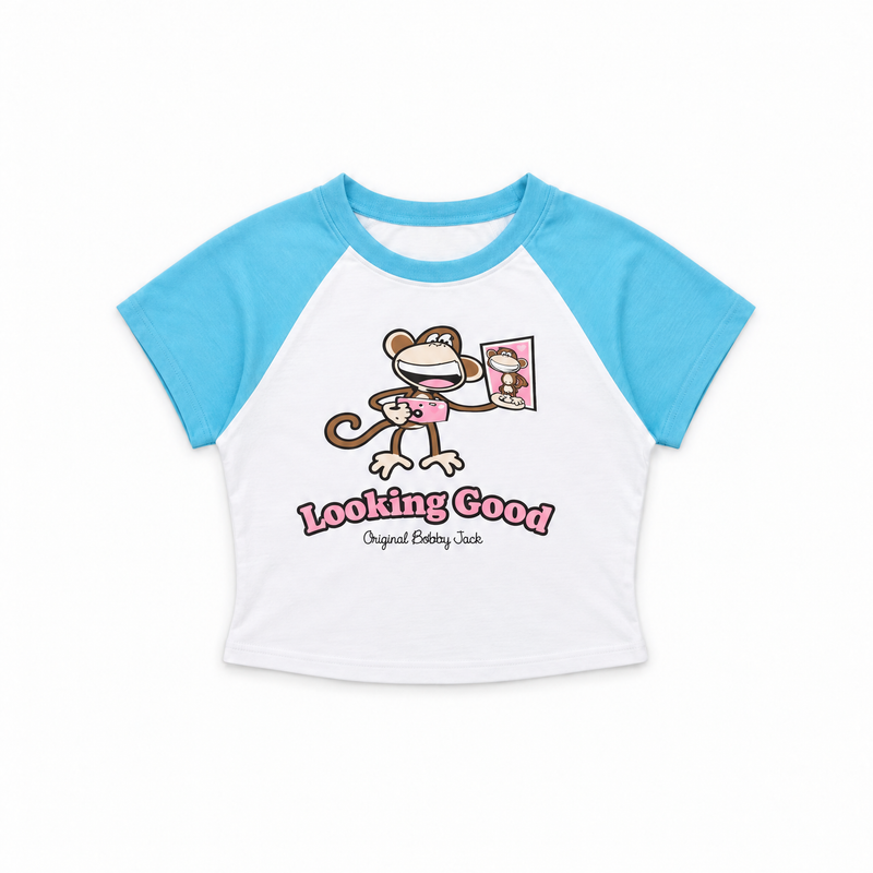 Looking Good- Bobby Jack Crop Raglan Top - White