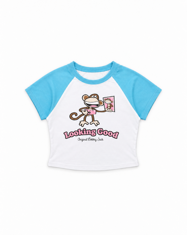 Looking Good- Bobby Jack Crop Raglan Top - White