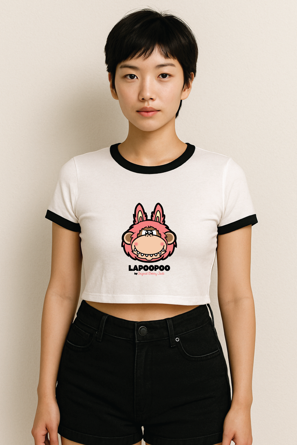 LAPOOPOO - Bobby Jack Crop Ringer Top - White