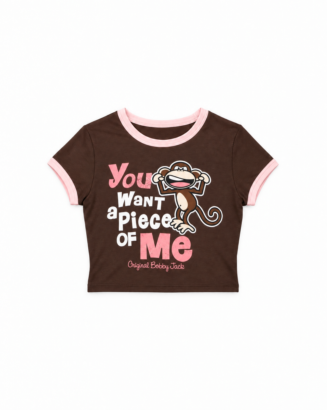 Piece Of Me - Bobby Jack Crop Ringer Top - Brown — image 1