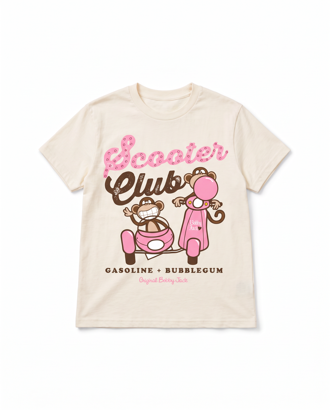 Scooter Club  - Bobby Jack Boyfriend Rhinestone T-Shirt -Ivory — image 1