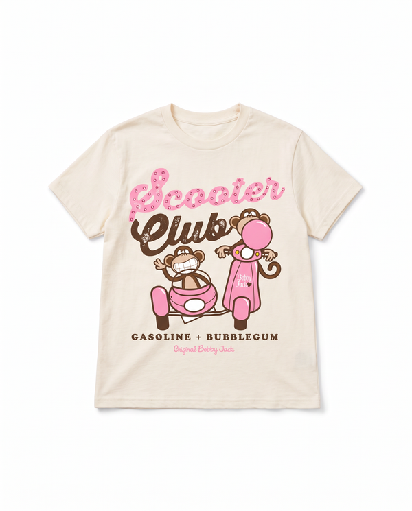 Scooter Club  - Bobby Jack Boyfriend Rhinestone T-Shirt -Ivory