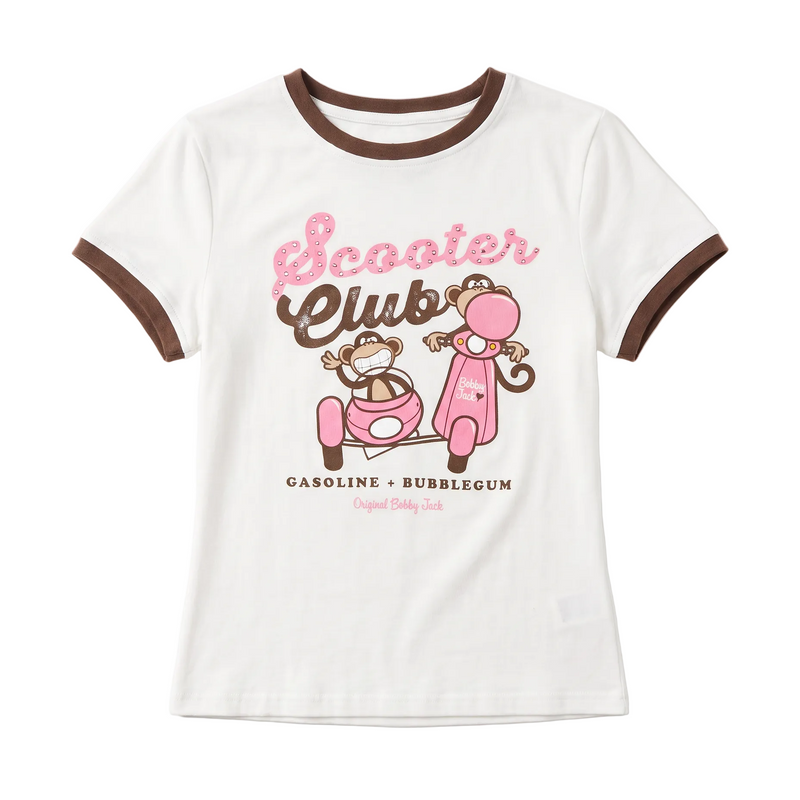 Scooter Club - Bobby Jack Rhinestone Ringer Top -Ivory
