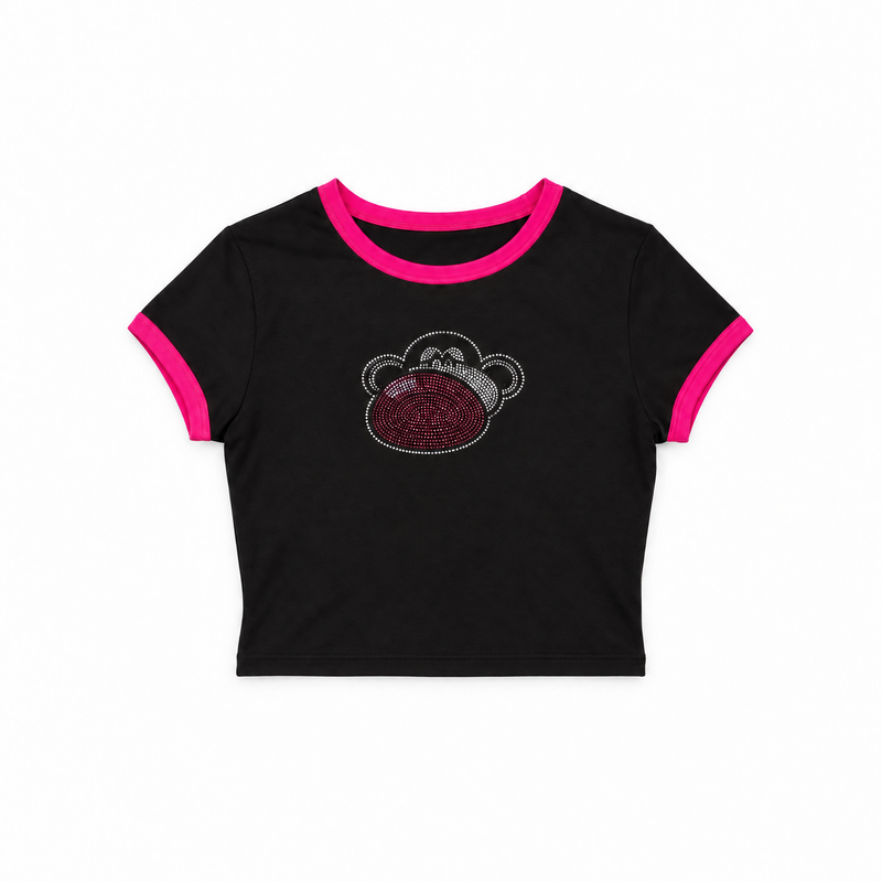 Sparkle Era - Bobby Jack Crop Ringer Top - Black