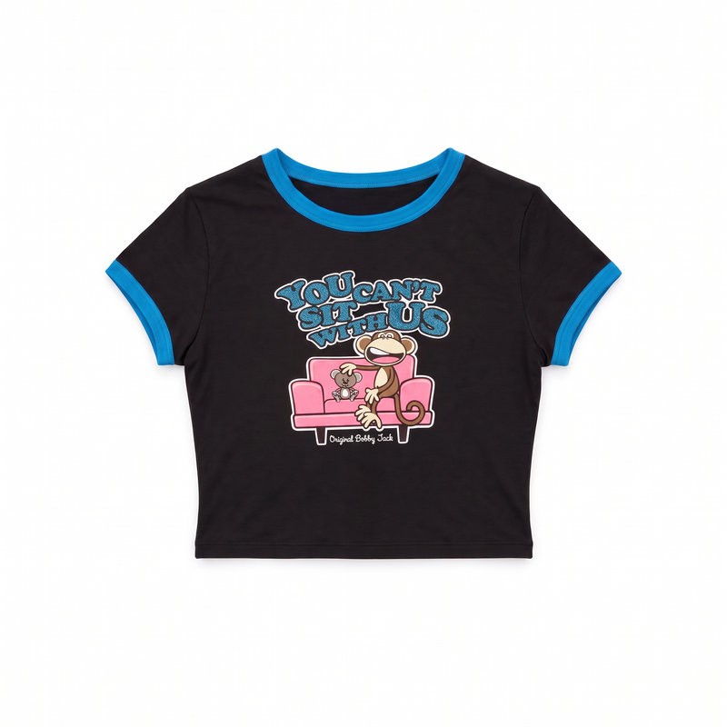 You Can't Sit - Bobby Jack Crop Glitter Ringer Top - Black