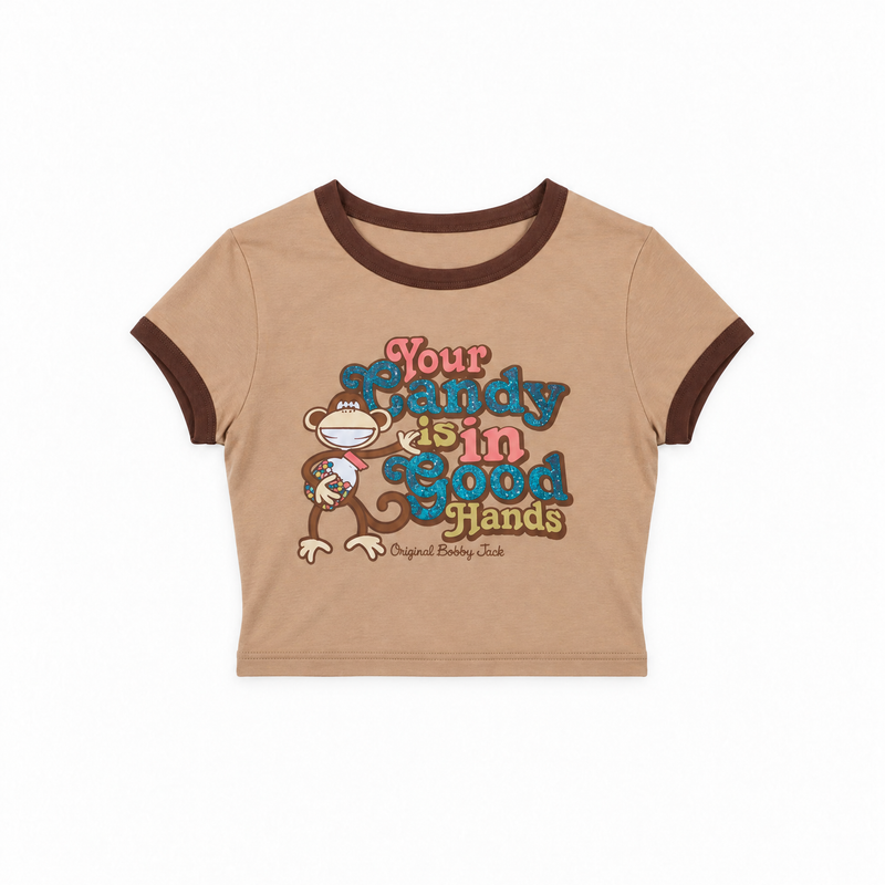 Your Candy- Bobby Jack Crop Glitter Ringer Top - Khaki