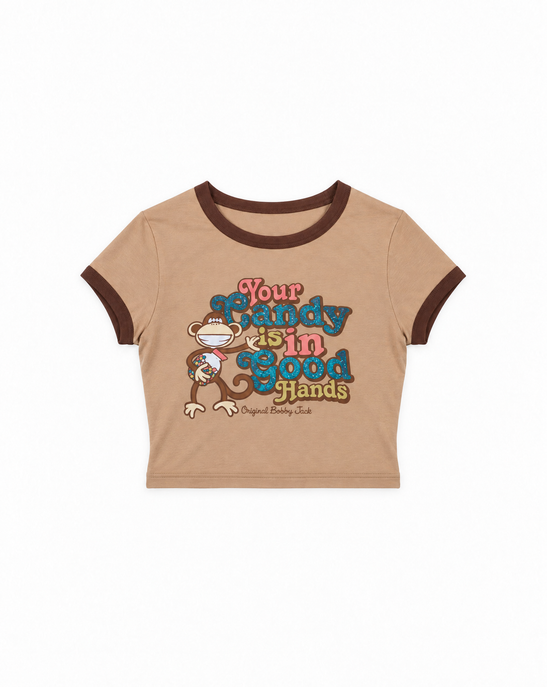 Your Candy- Bobby Jack Crop Glitter Ringer Top - Khaki — image 1