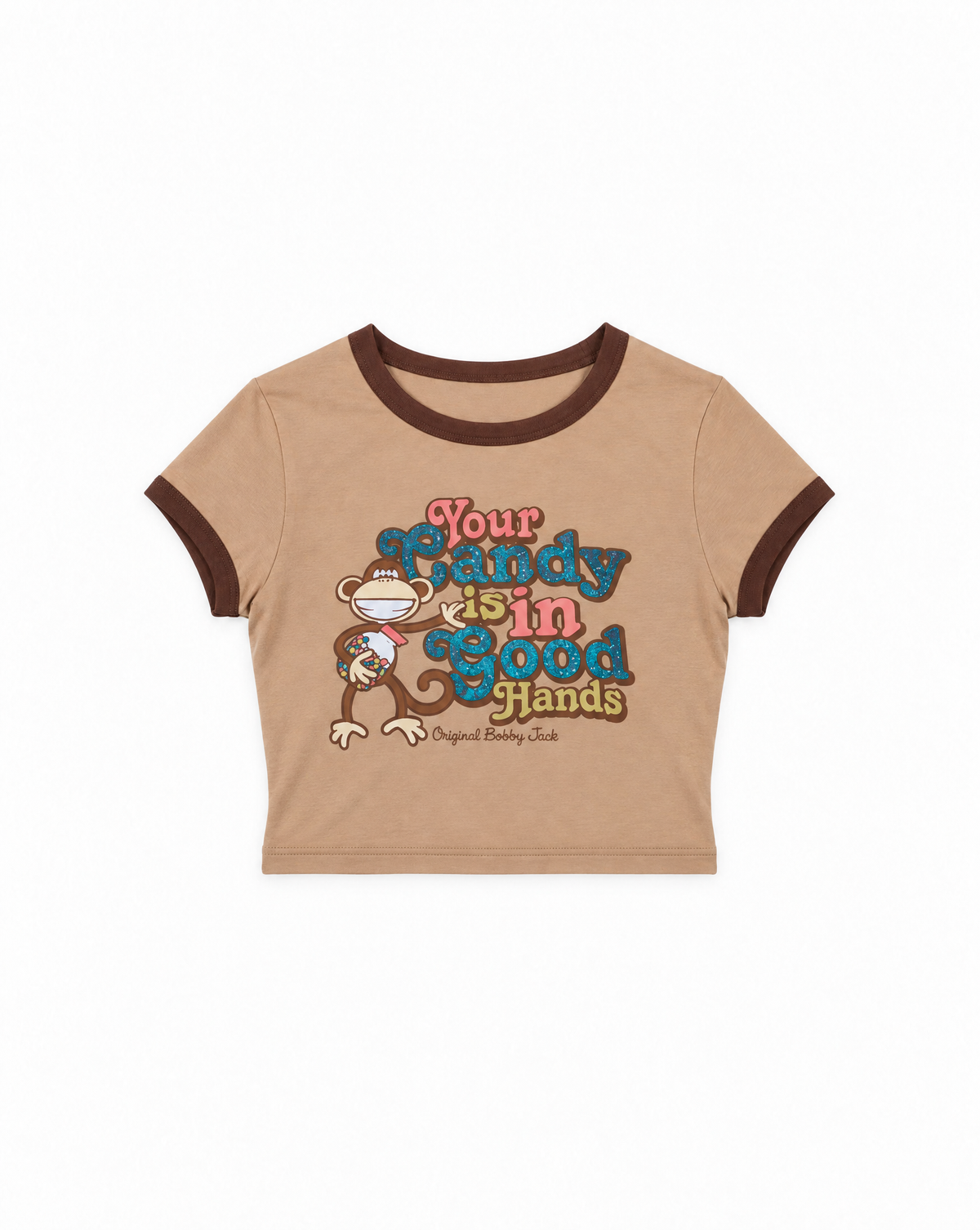 Your Candy- Bobby Jack Crop Glitter Ringer Top - Khaki – Bobby