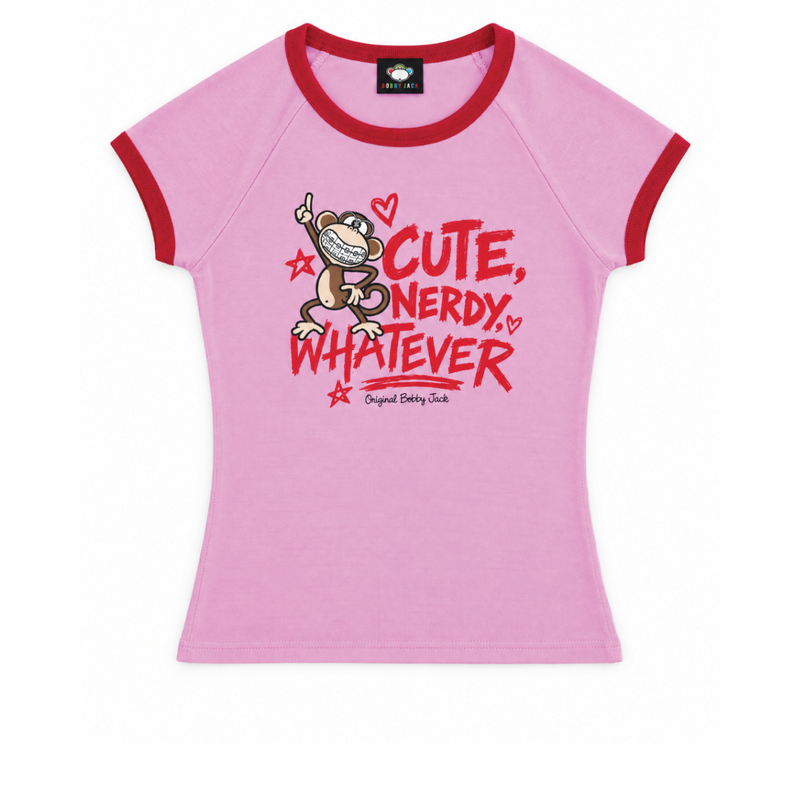 Cute, Nerdy, Whatever - Bobby Jack Raglan Top - Pink
