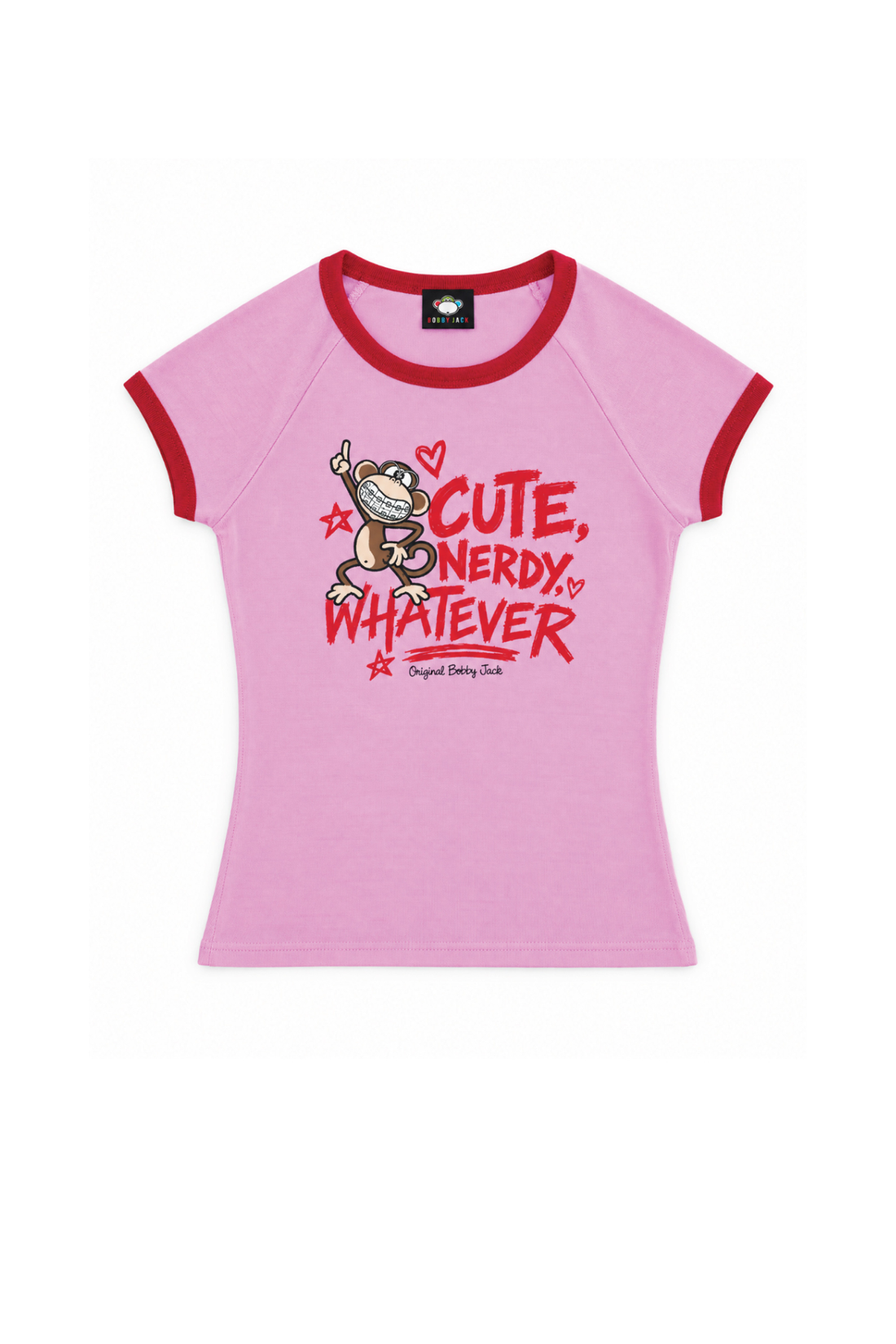 Cute, Nerdy, Whatever - Bobby Jack Raglan Top - Pink — image 1