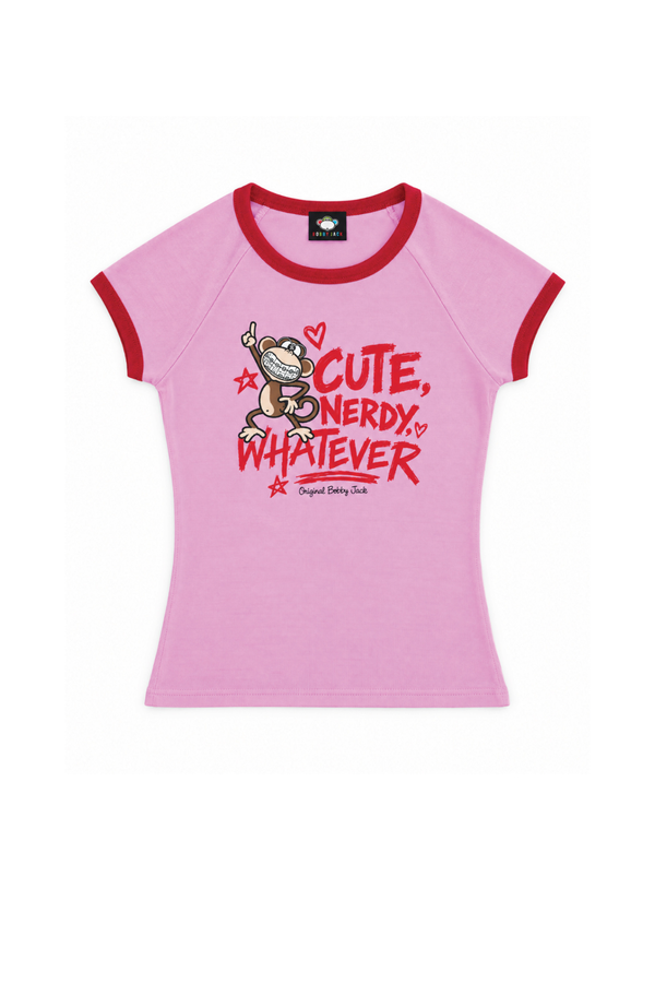 Cute, Nerdy, Whatever - Bobby Jack Raglan Top - Pink