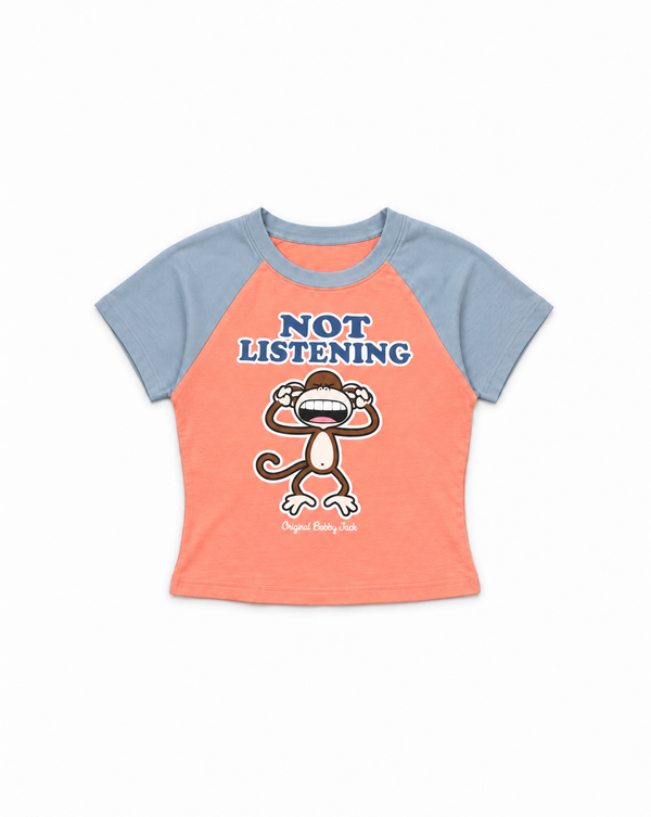 Not Listening - Bobby Jack Crop Raglan Top - Old Orange