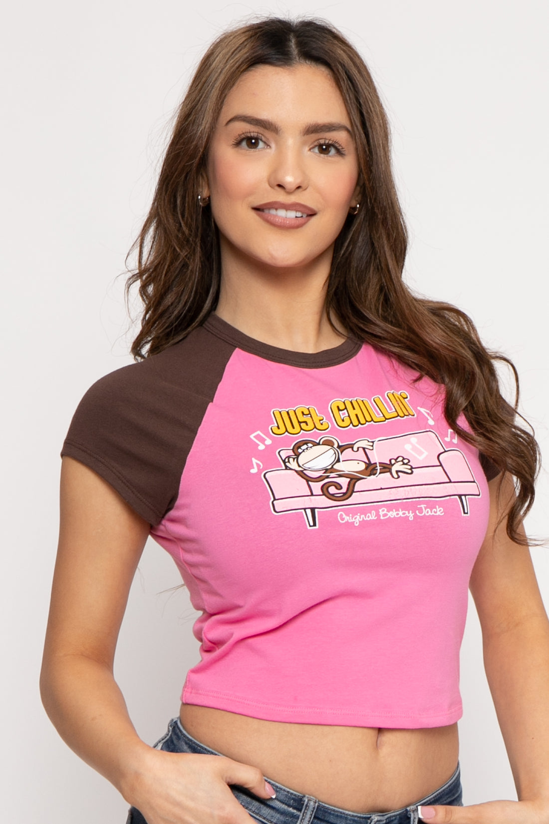 Just Chillin - Bobby Jack Crop Raglan Top - Hot Pink — image 4