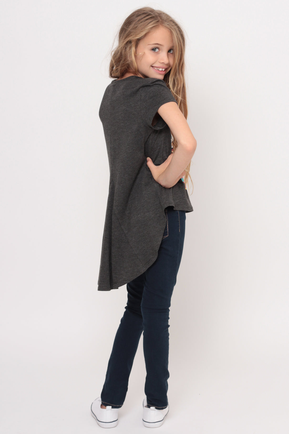 I Love Candy | Hi-Low Ruffle Back Top - Charcoal — image 6